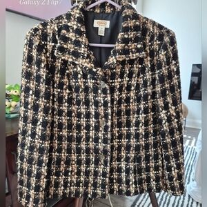 Talbots Petites Black & Tan Bouclé Wool Blend Tweed Blazer - Size 14P